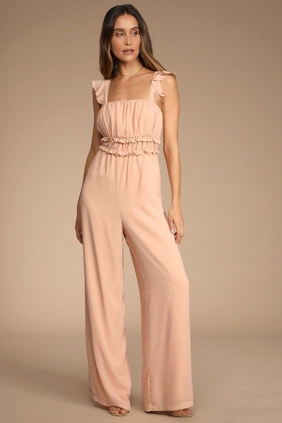 Blush Ruffled Tie-Back Wide-Leg Jumpsuit Spring Dress Spring Outfits Wedding Guest Dress Pastel | Lulus (US)