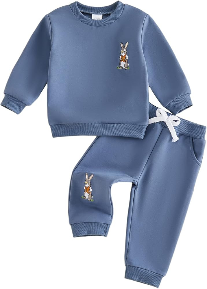 Toddler Baby Boy Girl Easter Outfit Rabbit Sweatshirt Bunny Pants Set Fall Winter Spring Clothes ... | Amazon (US)