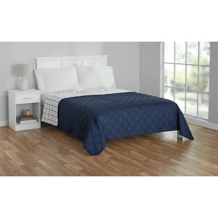 Mainstays Full/Queen Quilt – Soft Microfiber – Blue Plaid – Lightweight & Reversible Bedding | Walmart (US)