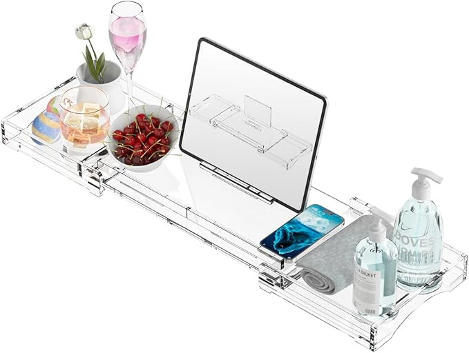 WINFFOR Acrylic Bathtub Tray Expandable Bath Tub Caddy, 32'' Bath Tray for Bathtub Adjustable Cad... | Amazon (US)