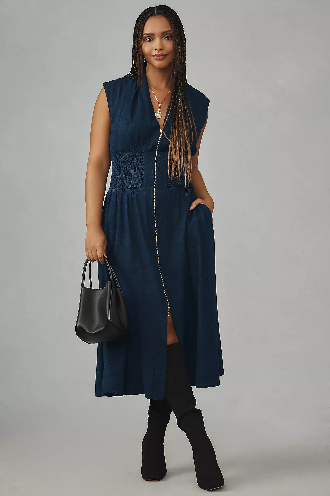 The Tommie Cap-Sleeve Smocked Front-Zip Shirt Dress | Anthropologie (US)