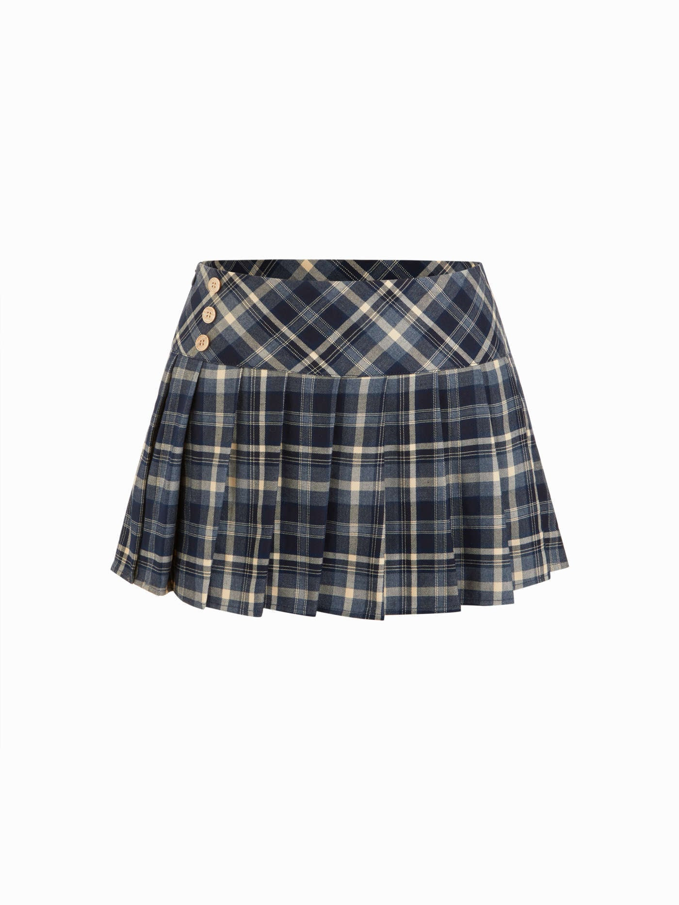 Plaid Low Rise Pleated Mini Skirt with Buttons | Cider