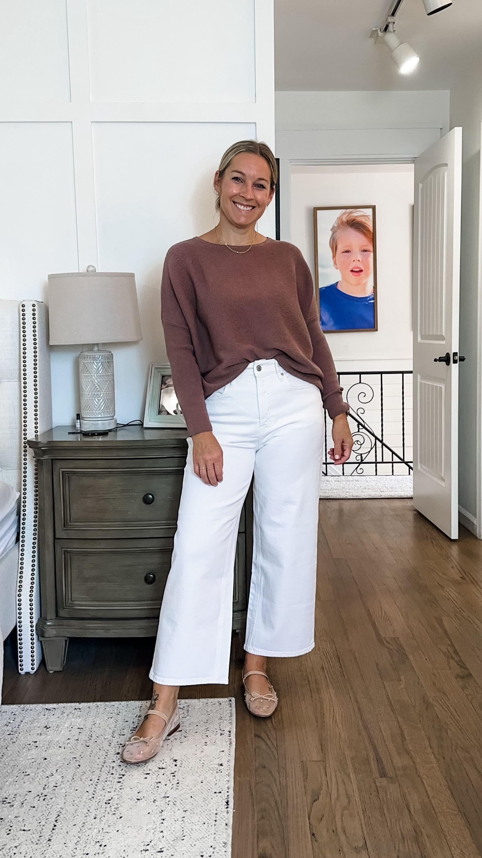 19.99 sweater! Full stretch and so cozy! I’m in a M in color nutmeg. Size 8 jeans. The similar ones I linked I wear a 10 in. 
My exact shoes I size up half. Similar linked I’d stay true to size  

#LTKMidsize #LTKBacktoSchool #LTKOver40