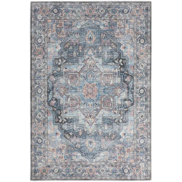 Nicole Curtis Machine Washable Vintage Boho Light Blue Multi Area Rug - Walmart.com | Walmart (US)