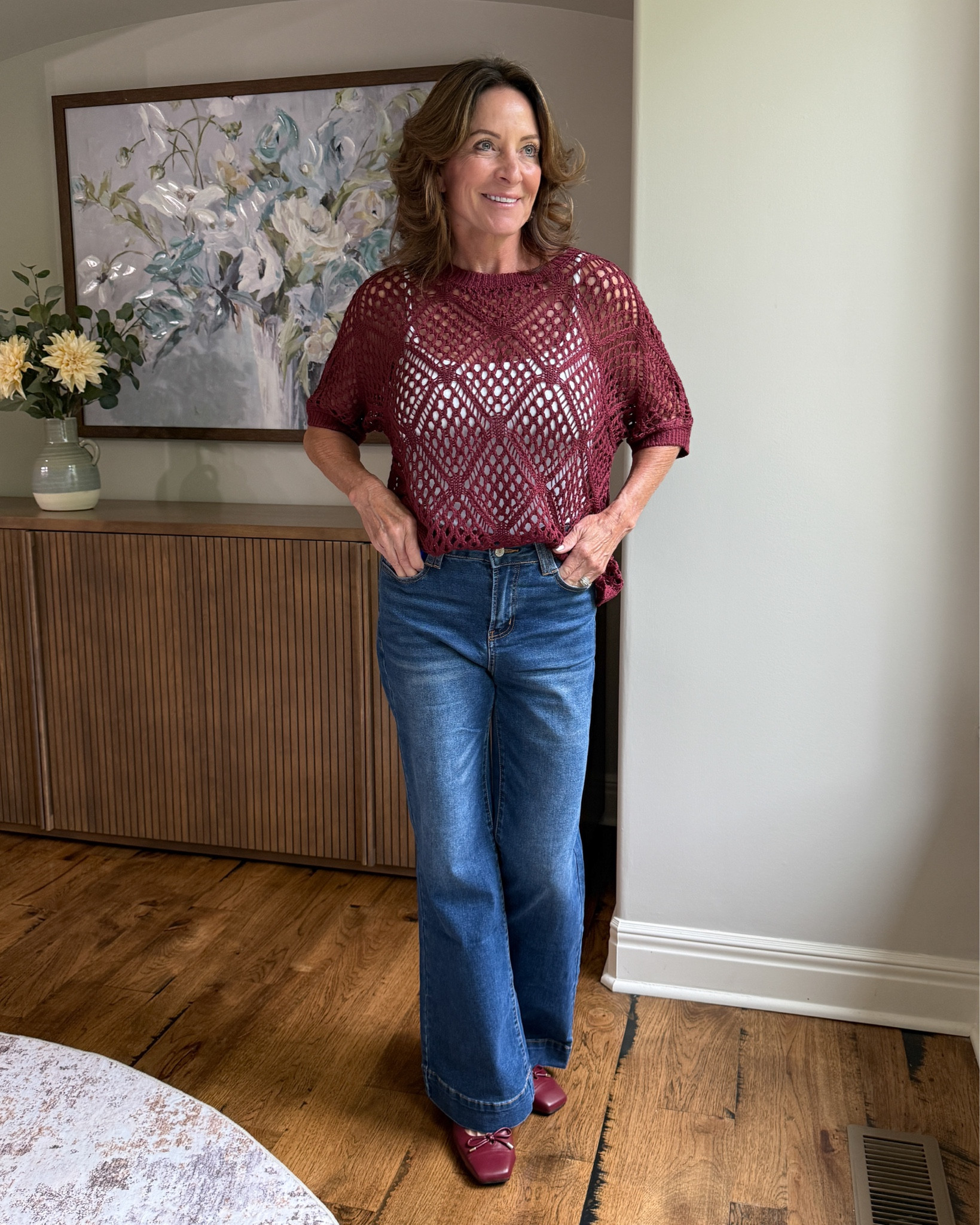 Crochet Sweater for Fall Layering

This open-knit crochet sweater is an easy way to add texture and color to your outfit without feeling bulky. I paired it with wide-leg jeans and matching burgundy flats for an elevated everyday look that’s perfect from early fall through cooler weekends.

#crochetsweater #fallstyle #widelegjeans #casualchic #womenover50