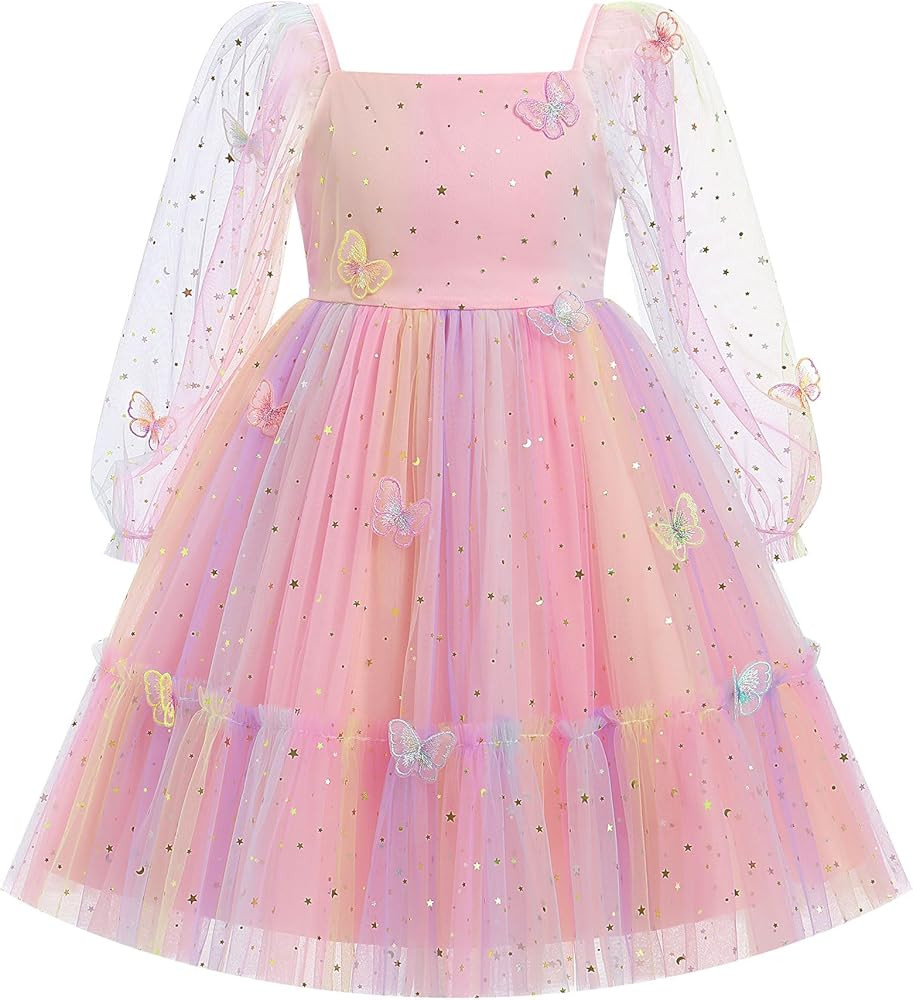 IDOPIP Toddler Baby Girls Dresses Long Puff Sleeve Pageant Mesh Tutu Dress Infant Wedding Baptism... | Amazon (US)
