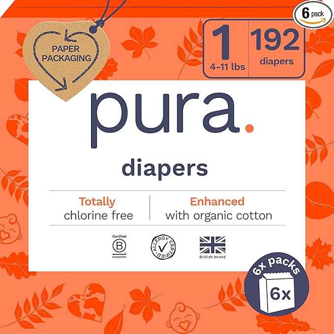 Pura Hypoallergenic Diapers, Size 1 (4-11 lbs), Monthly Pack, Totally Chlorine Free, Wetness Indi... | Amazon (US)