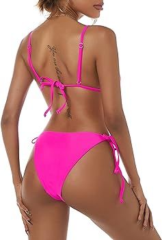 ZAFUL Women's Triangle Bikini Floral String Bikini Set Two Piece Swimsuit Bathing Suits | Amazon (US)