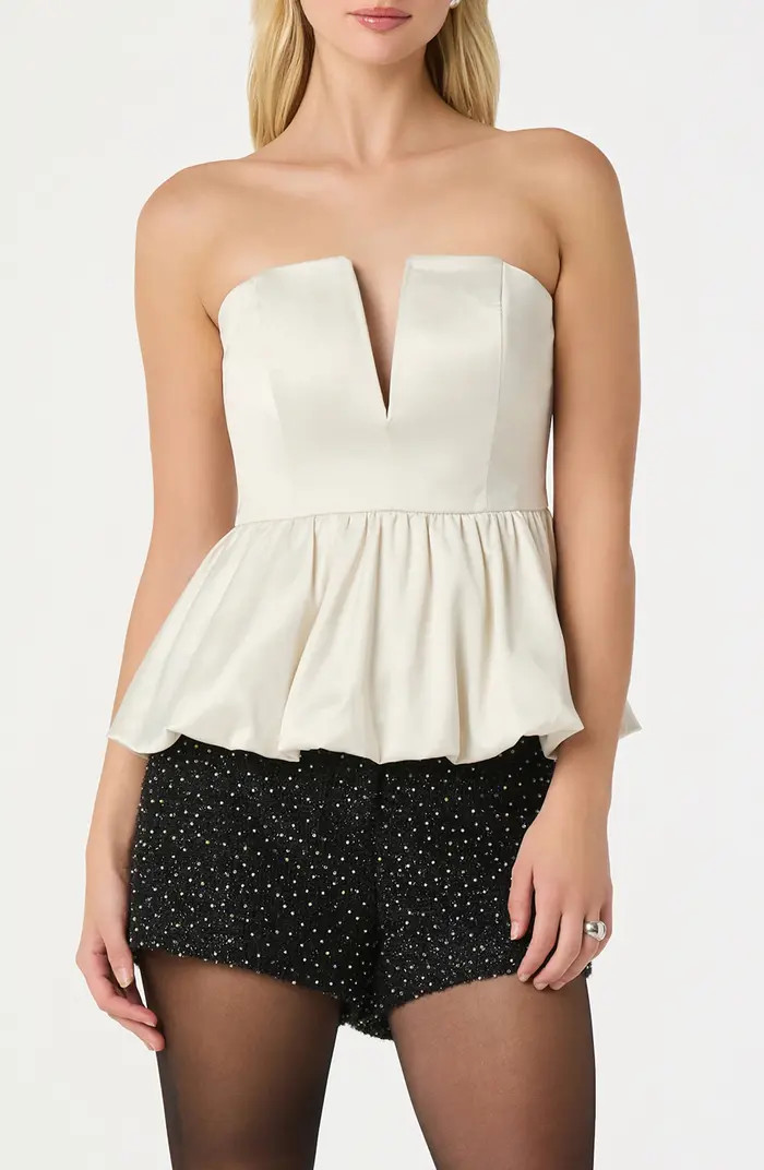 Satin Strapless Plunge Peplum Top | Nordstrom