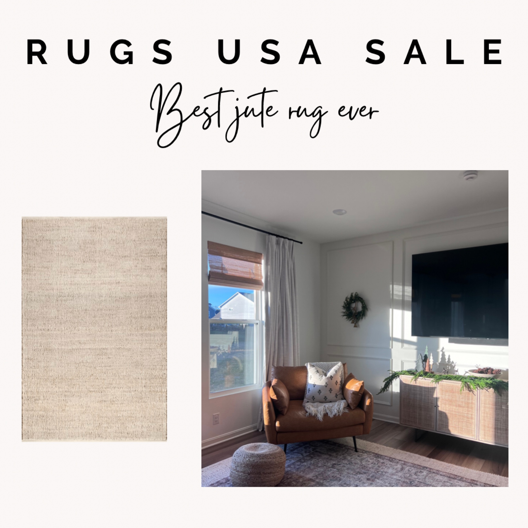 The best jute rug ever is on sale! Doesn’t shed and very comfortable to touch. Everything else linked as well. 
Jute rug, accent chair, pouf, bamboo shades, pinch pleat curtains, curtain rod, sideboard, garland, wreath, accent pillows 

#LTKSeasonal #LTKCyberweek #LTKGiftGuide