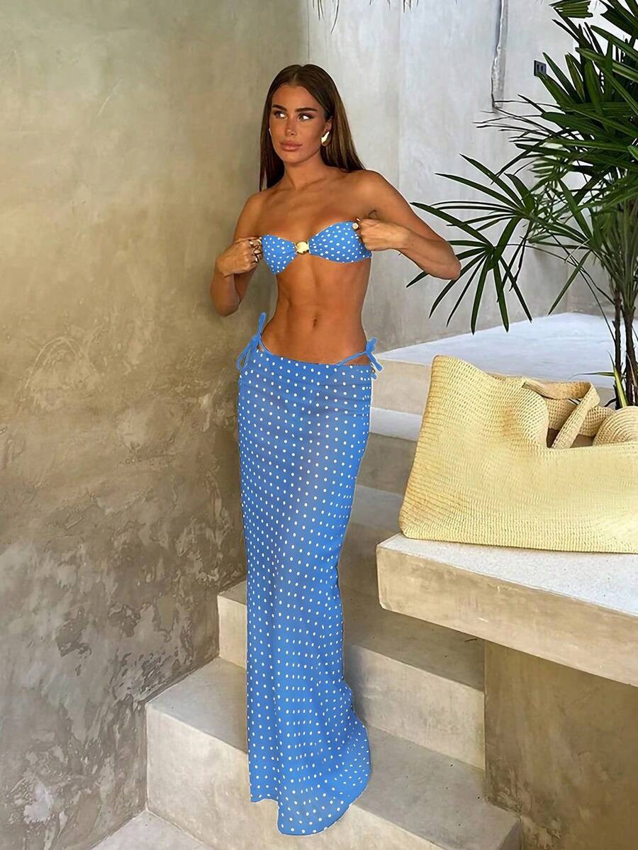 Polovedo Official New Spring/Summer Polka Dot Print 3-Piece Bikini Swimsuit Set, Elegant & Sexy, ... | SHEIN