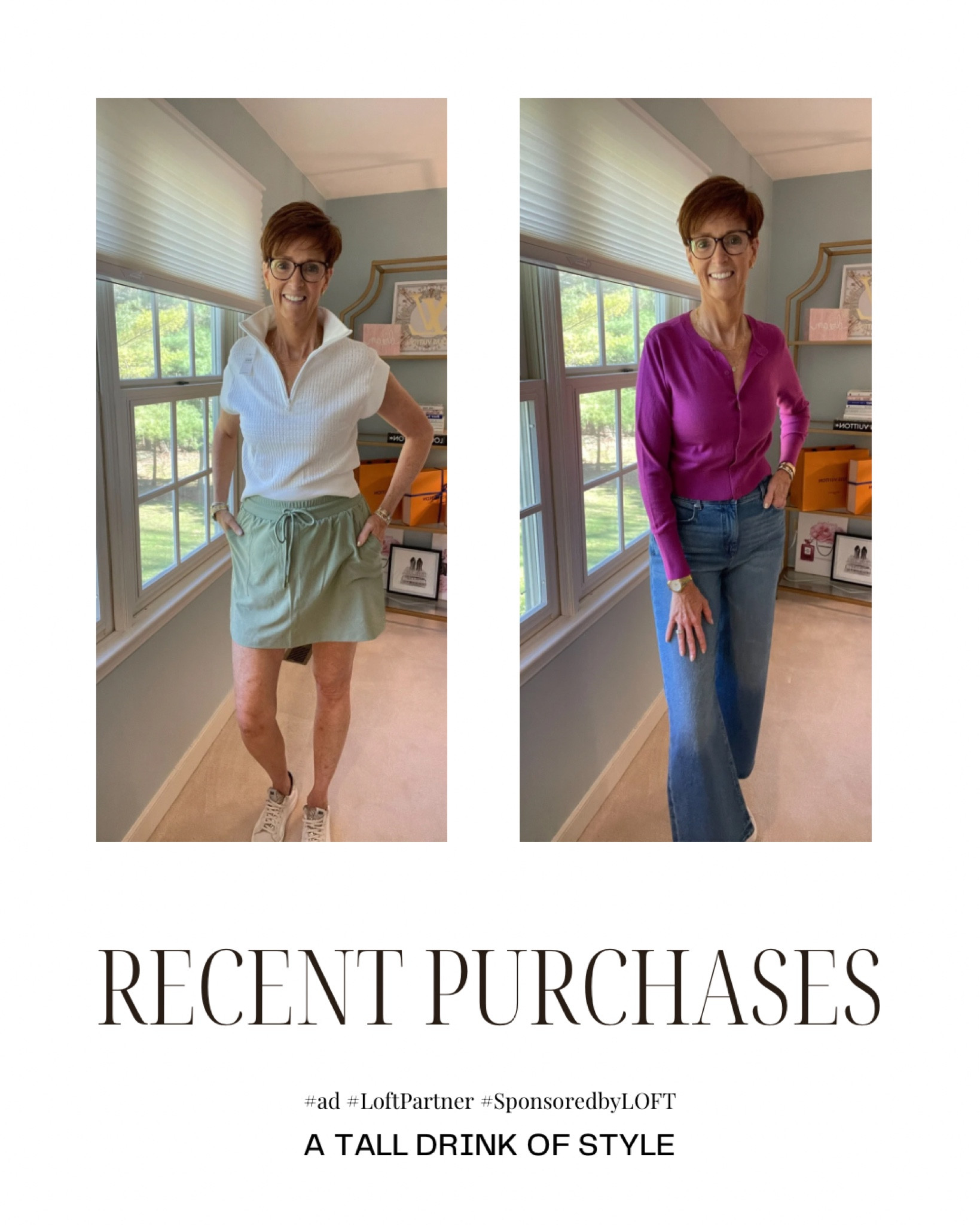 Recent purchases that I am wearing and loving
Loft Lou & Grey open knit cap sleeve top size medium with Loft Lou & Grey green skort size medium and Loft raspberry cardigan size medium with Loft wide leg jeans size 29

Over 50 fashion, tall fashion, workwear, everyday, timeless, Classic Outfits

Hi I’m Suzanne from A Tall Drink of Style - I am 6’1”. I have a 36” inseam. I wear a medium in most tops, an 8 or a 10 in most bottoms, an 8 in most dresses, and a size 9 shoe. 

fashion for women over 50, tall fashion, smart casual, work outfit, workwear, timeless classic outfits, timeless classic style, classic fashion, jeans, date night outfit, dress, spring outfit

#LTKfindsunder100 #LTKActive #LTKover40