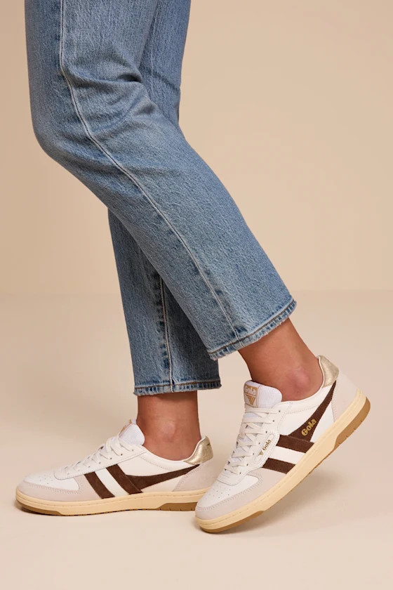 Hawk White and Dark Brown Color Block Suede Sneakers | Lulus