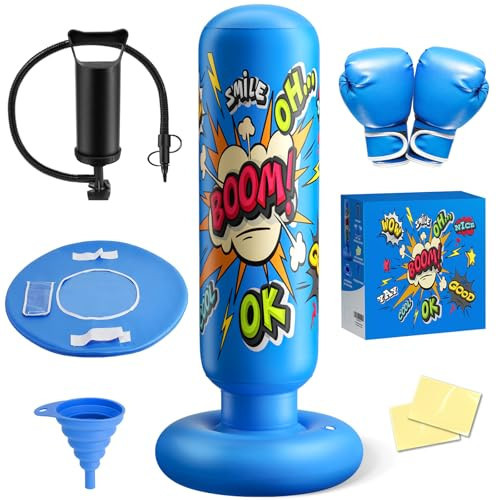 Punching Bag for Kids, 5-in-1 Boxing Set for Kids 3-12 as Christmas, Birthday Gifts, 63" Inflatable Punching Bag with Boxing Gloves, Practice Karate, Taekwondo | Amazon (US)