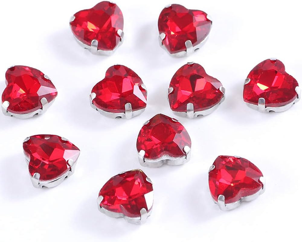 Sew On Rhinestones 50PCS Heart Rhinestones with Silver Prongs Setting,12 mm Glass Rhinestone for ... | Amazon (US)