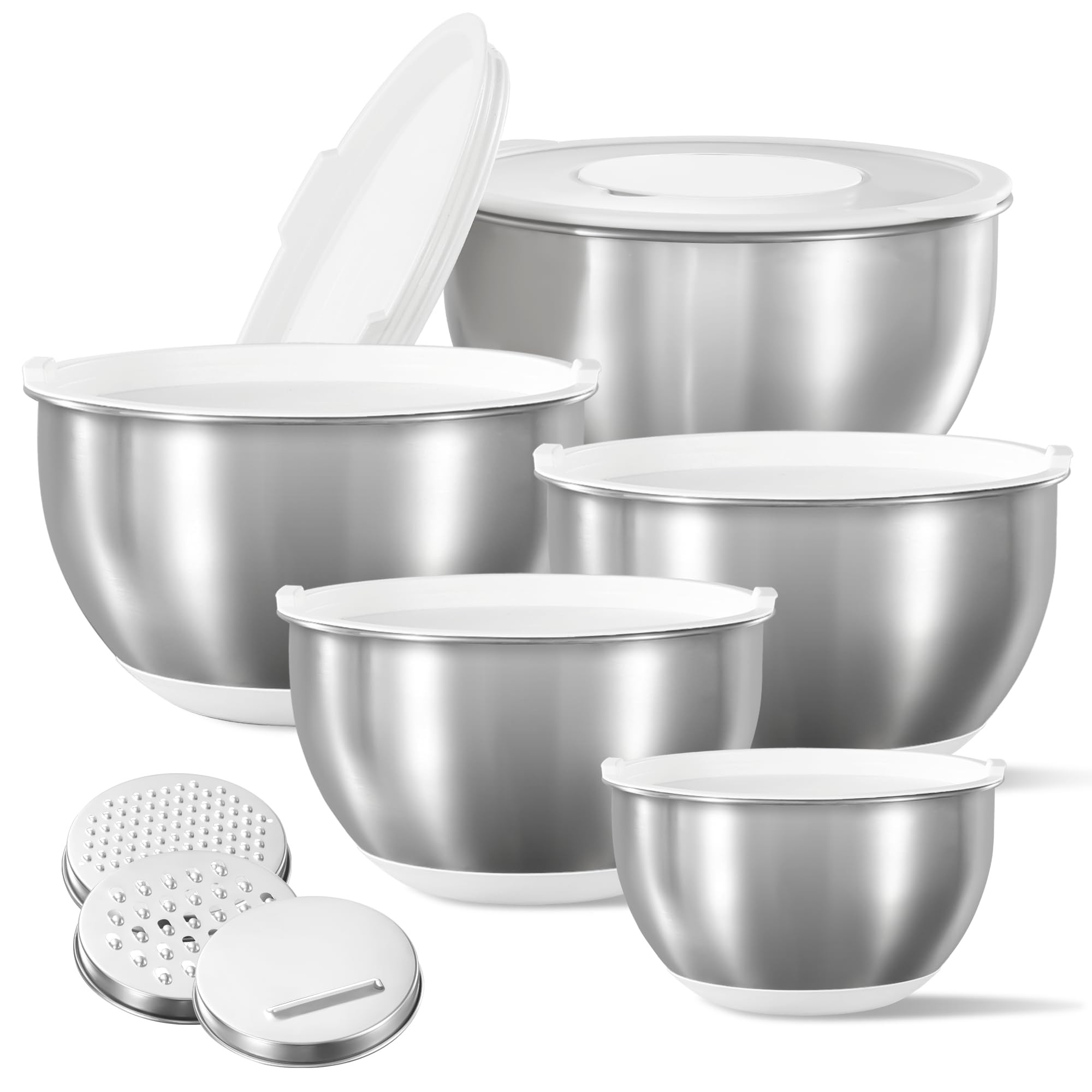 CAROTE Stainless Steel Mixing Bowls with Lids Set,12 Pcs Nesting Bowls Clear Airtight Lids 3 Grat... | Amazon (US)