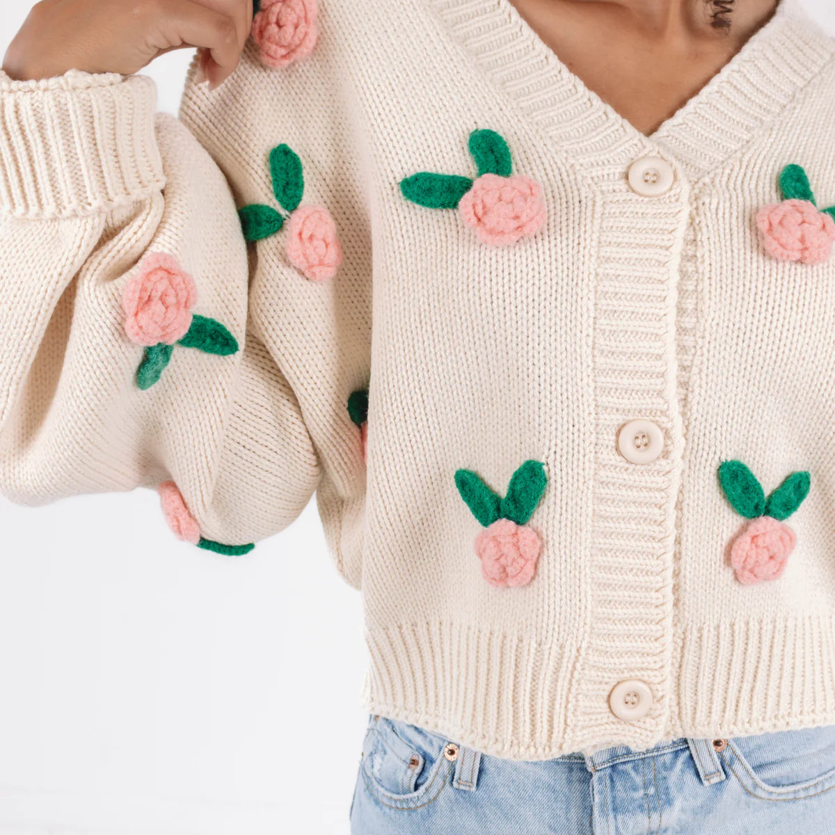 Roses And Romance Cardigan - Cream | The Impeccable Pig