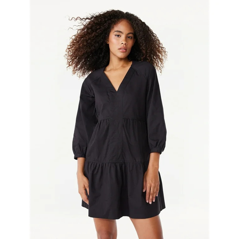 Free Assembly Women's Tiered Mini Dress with Long Sleeves, Sizes XS-XXL | Walmart (US)