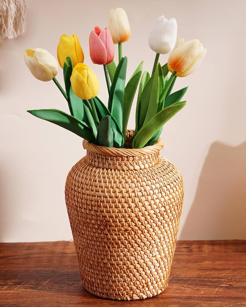 Rattan Vase, Small Braided Boho Vases for Pampas Grass & Flower Arrangement, Hand Woven Vases Dec... | Amazon (US)
