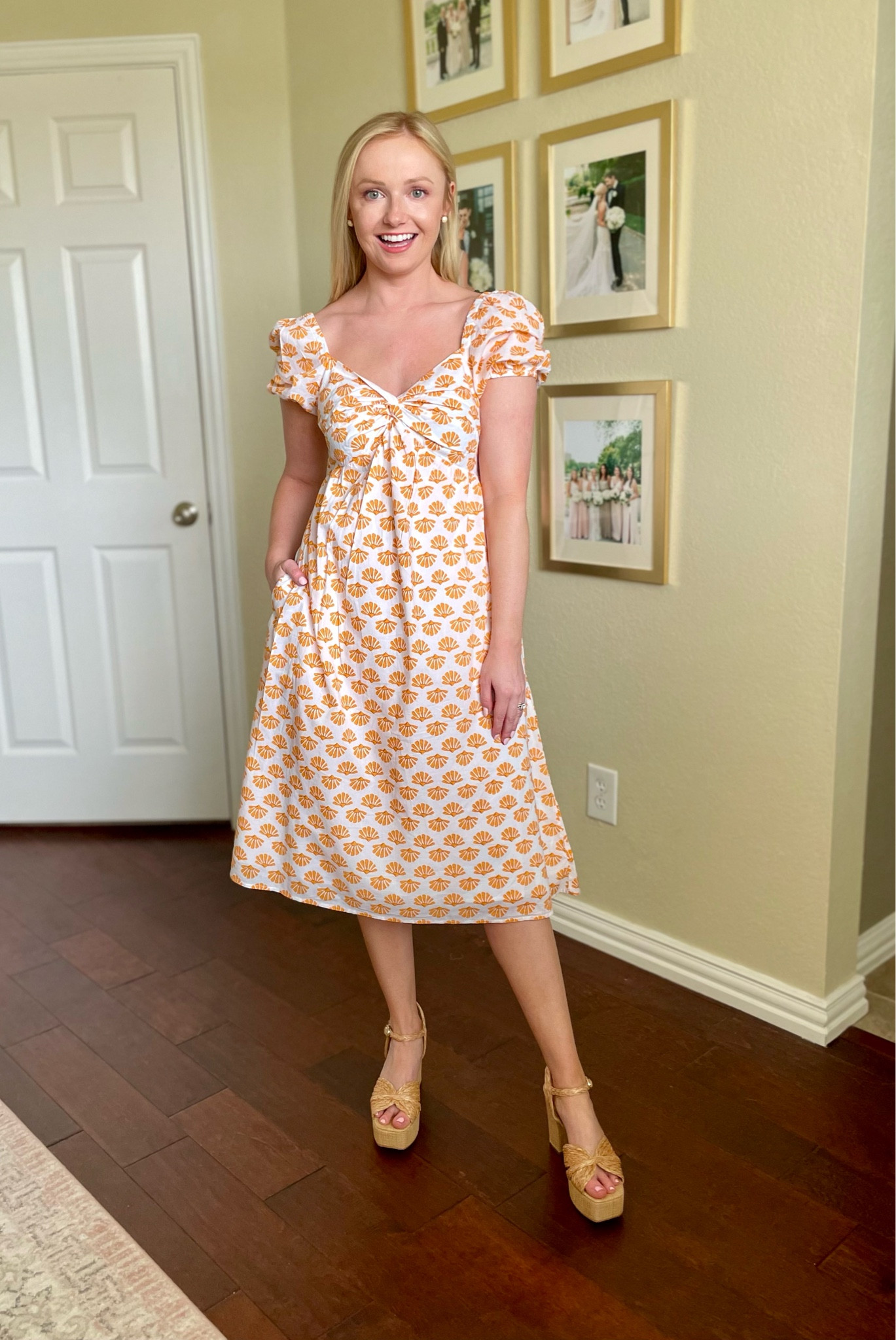 Wearing a 0P, it runs slightly large ! | summer dress, midi dress, orange dress, vacation dress, vacation outfit 

#LTKSeasonal #LTKFind #LTKstyletip