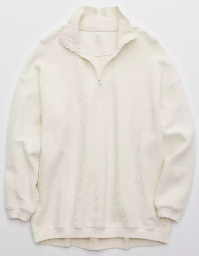 Aerie Good Vibes Corded Oversized Quarter Zip Sweatshirt | American Eagle Outfitters (US & CA)