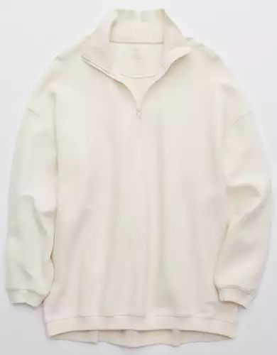 Aerie Good Vibes Corded Oversized Quarter Zip Sweatshirt | American Eagle Outfitters (US & CA)