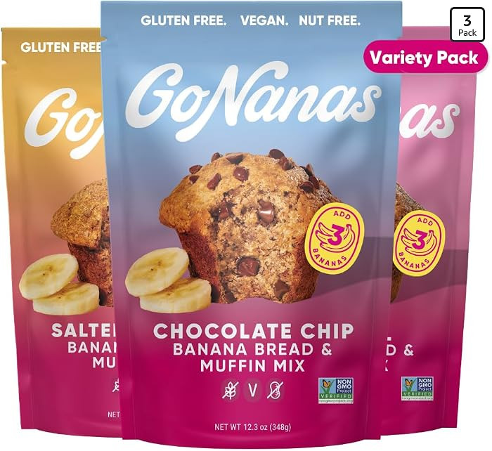 GoNanas Variety Pack Banana Bread & Muffin Mix, Gluten Free, 3 Pack | Amazon (US)