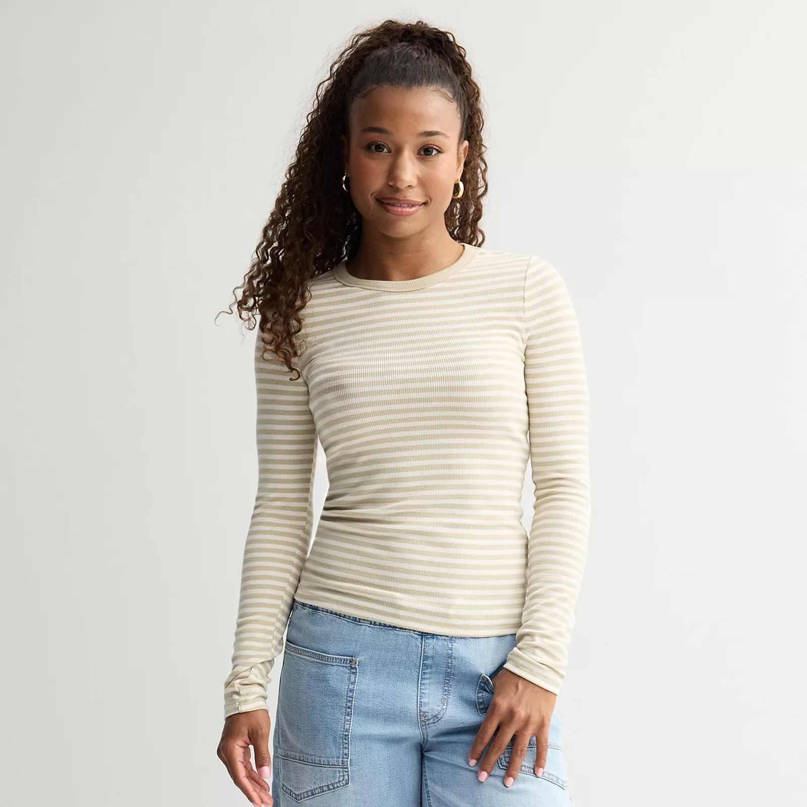 Juniors' SO® Long Sleeve Rib Crew Top | Kohl's