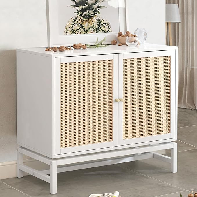 AWQM Sideboard Buffet Cabinet with Storage,Kitchen Storage Cabinet with Rattan Doors,Accent Cabin... | Amazon (US)