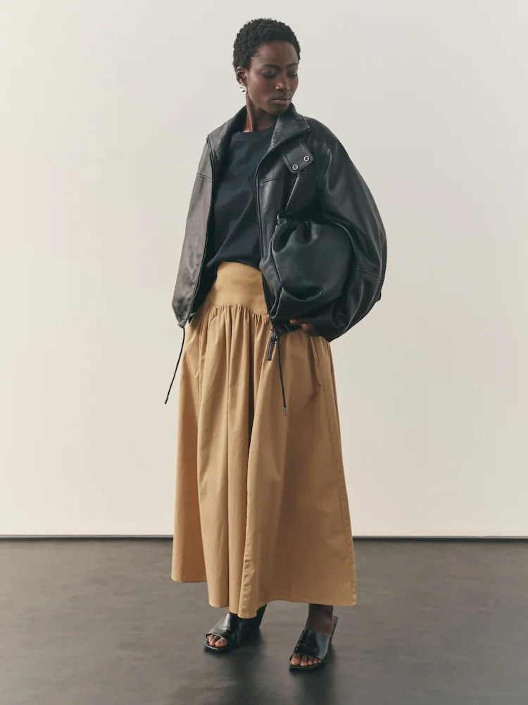 Nothing Ordinary Camel Premium A Line Heavyweight Cotton Midi Skirt | Next US
