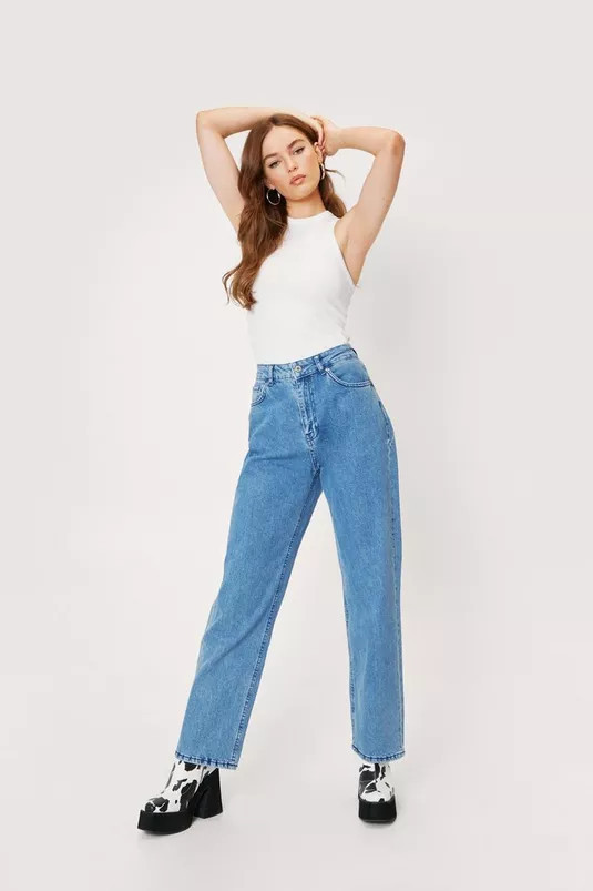 High Waisted Star Design Straight Leg Jeans | Nasty Gal (US)