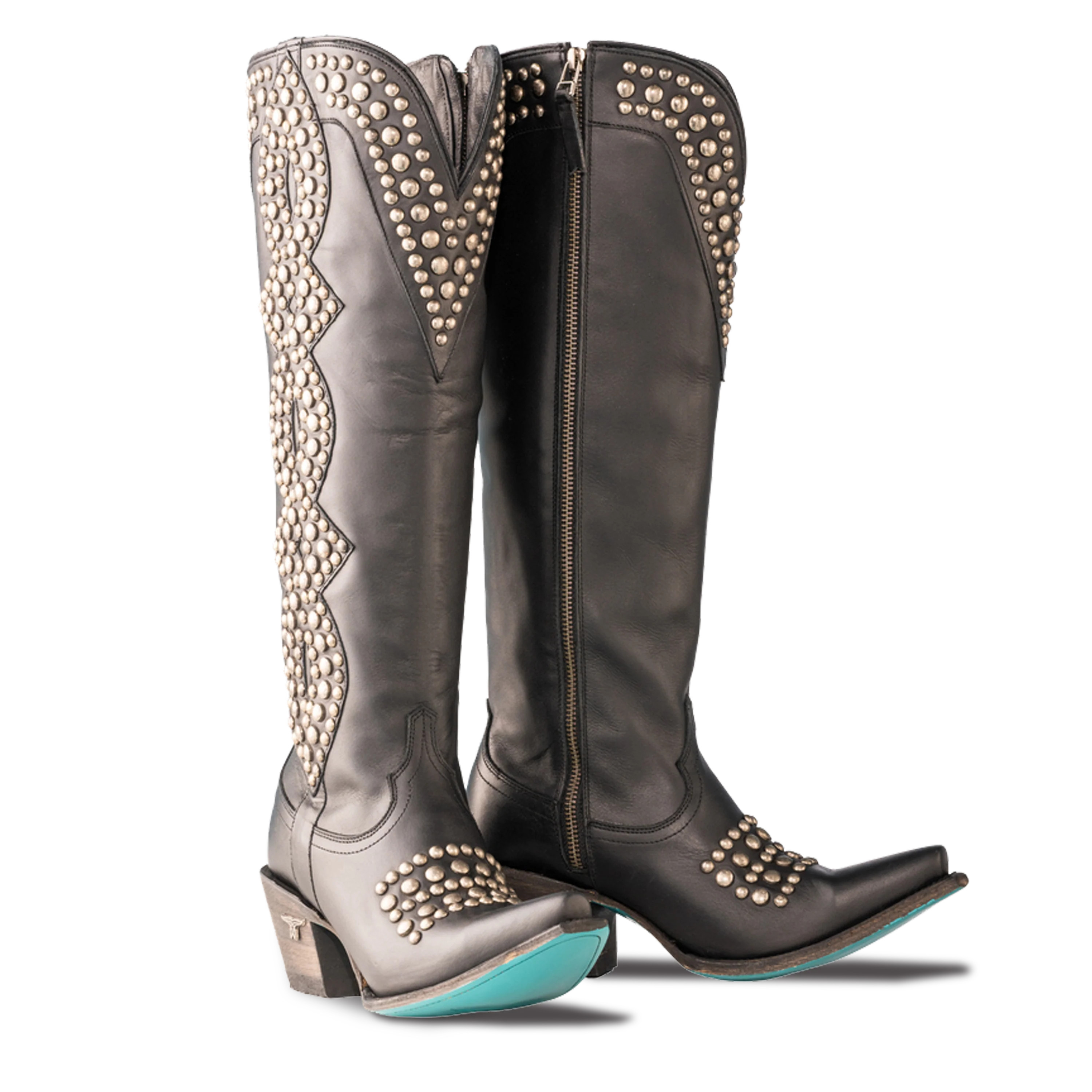 Studded Helix Knee High - Jet Black | Lane Boots