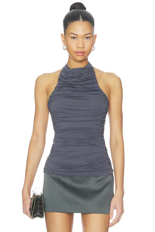 superdown Atlas Ruched Top in Charcoal. - size L | Revolve Clothing (Global)