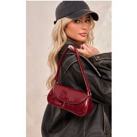 Burgundy Patent Slim Curved Shoulder Bag | PrettyLittleThing UK