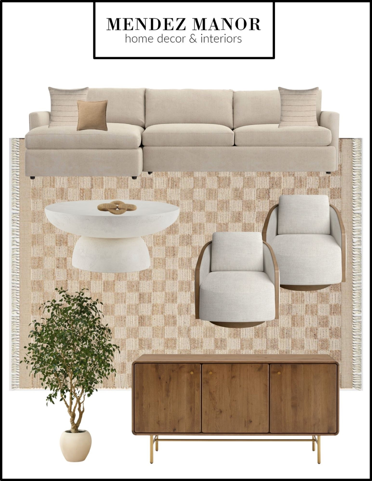 Living room with checkered area rug. Love the beige and white neutral tones! 

#gridrug #checkeredrug

#LTKCyberWeek 

#LTKHome #LTKSaleAlert