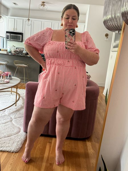 CHERRY GINGHAM PLUS SIZE ROMPER! Are you kidding how cute is this!! Goes up to size 24! 

#LTKMidsize #LTKPlusSize #LTKFindsUnder100