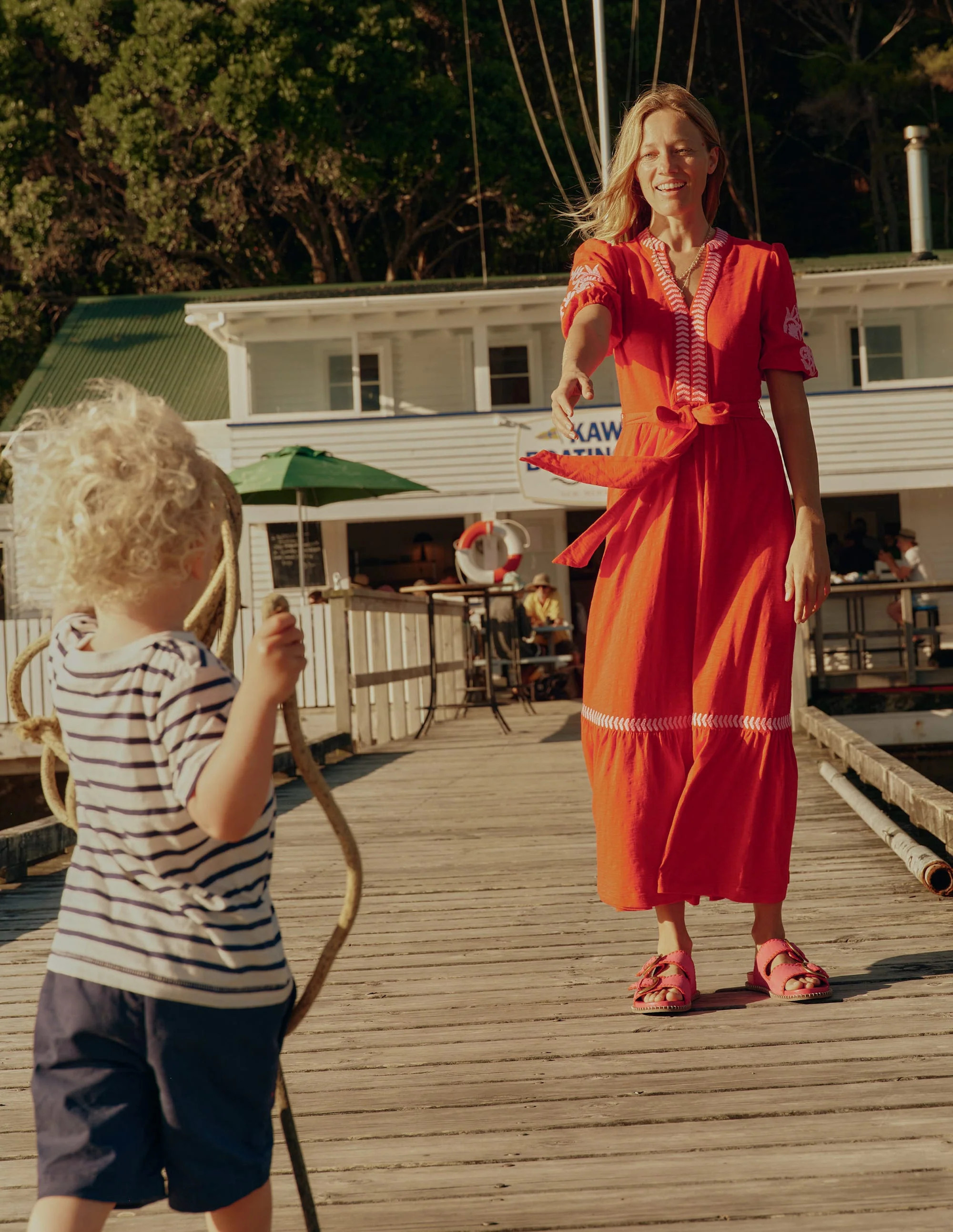 Amara Embroidered Jersey Dress-Poppy Red, Pink Peony | Boden (US)