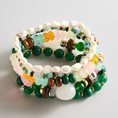 Darcy Semi-Precious Beaded Bracelet Set - Cool Tones | BaubleBar