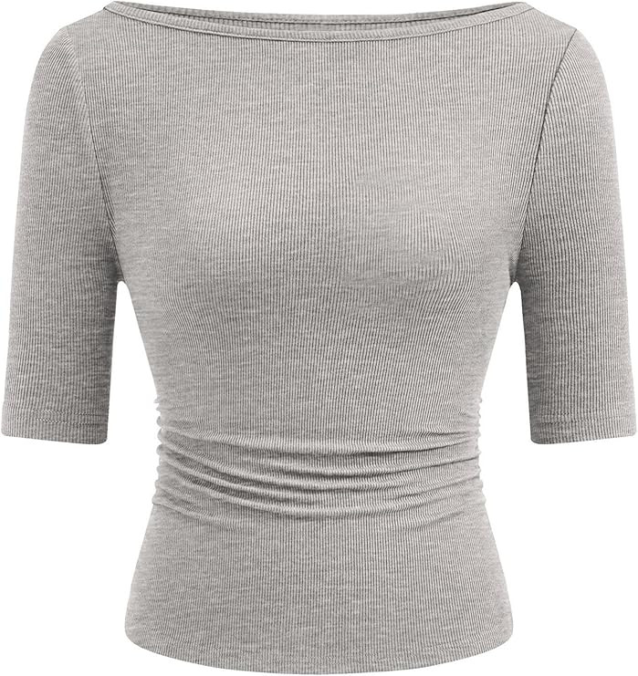 PRETTYGARDEN Womens Summer Short Sleeve Tops Boat Neck Ribbed Knit Slim Fit T Shirt Casual Basic ... | Amazon (US)