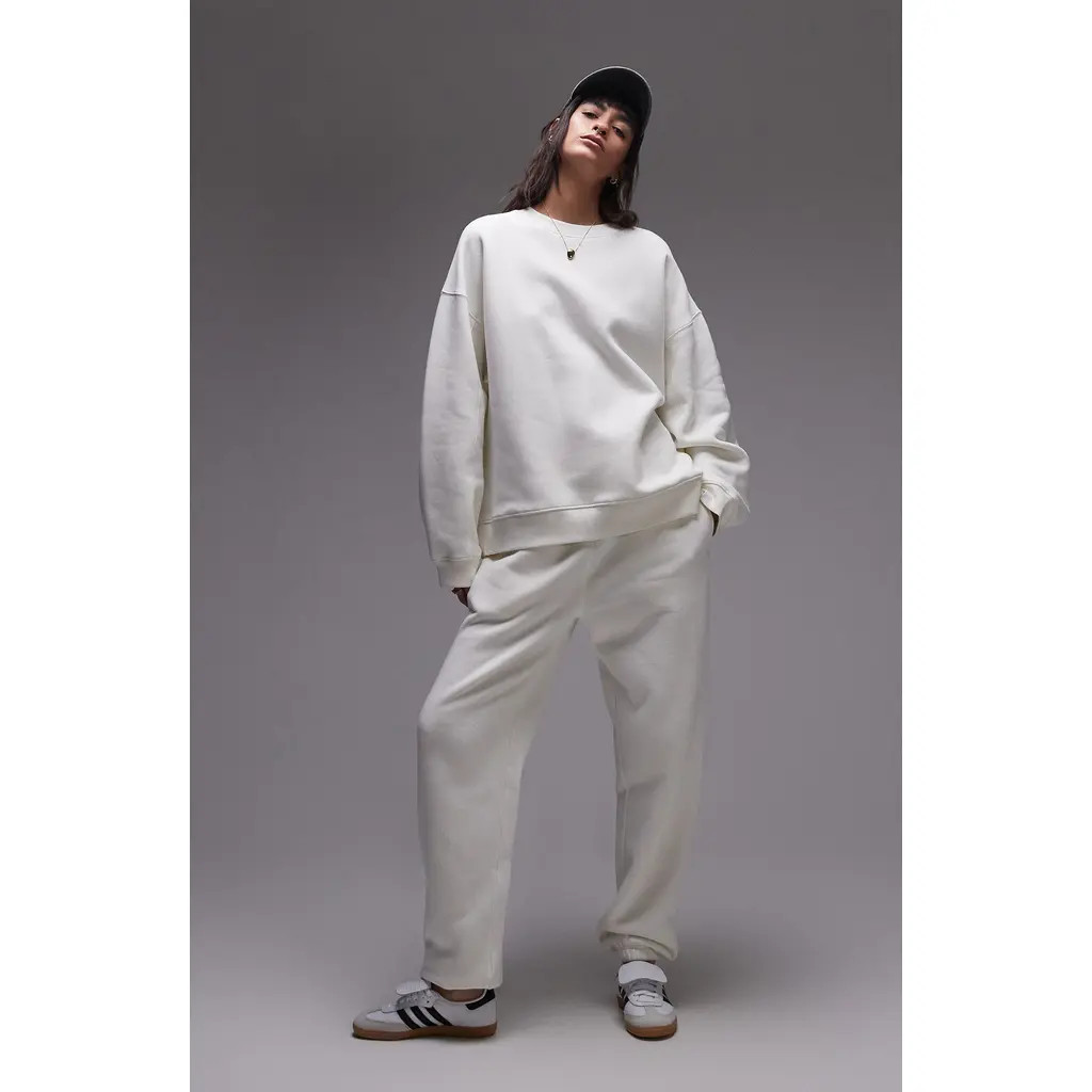 Topshop Cotton Blend Cuffed Joggers in Ivory at Nordstrom, Size Small | Nordstrom