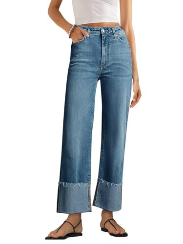 KUNMI Women's Wide Leg Jeans High Waisted Straight Leg Stretchy Denim Pants with Pockets | Amazon (US)