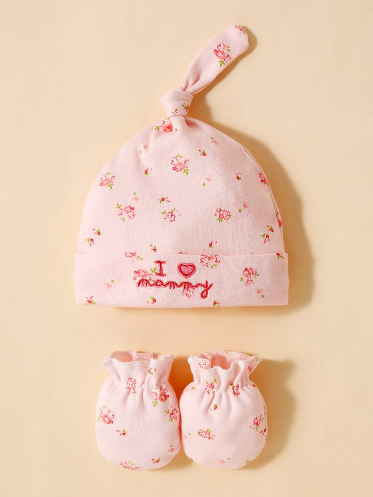 1pc Baby Floral Print Hat & 1pair Gloves | SHEIN
