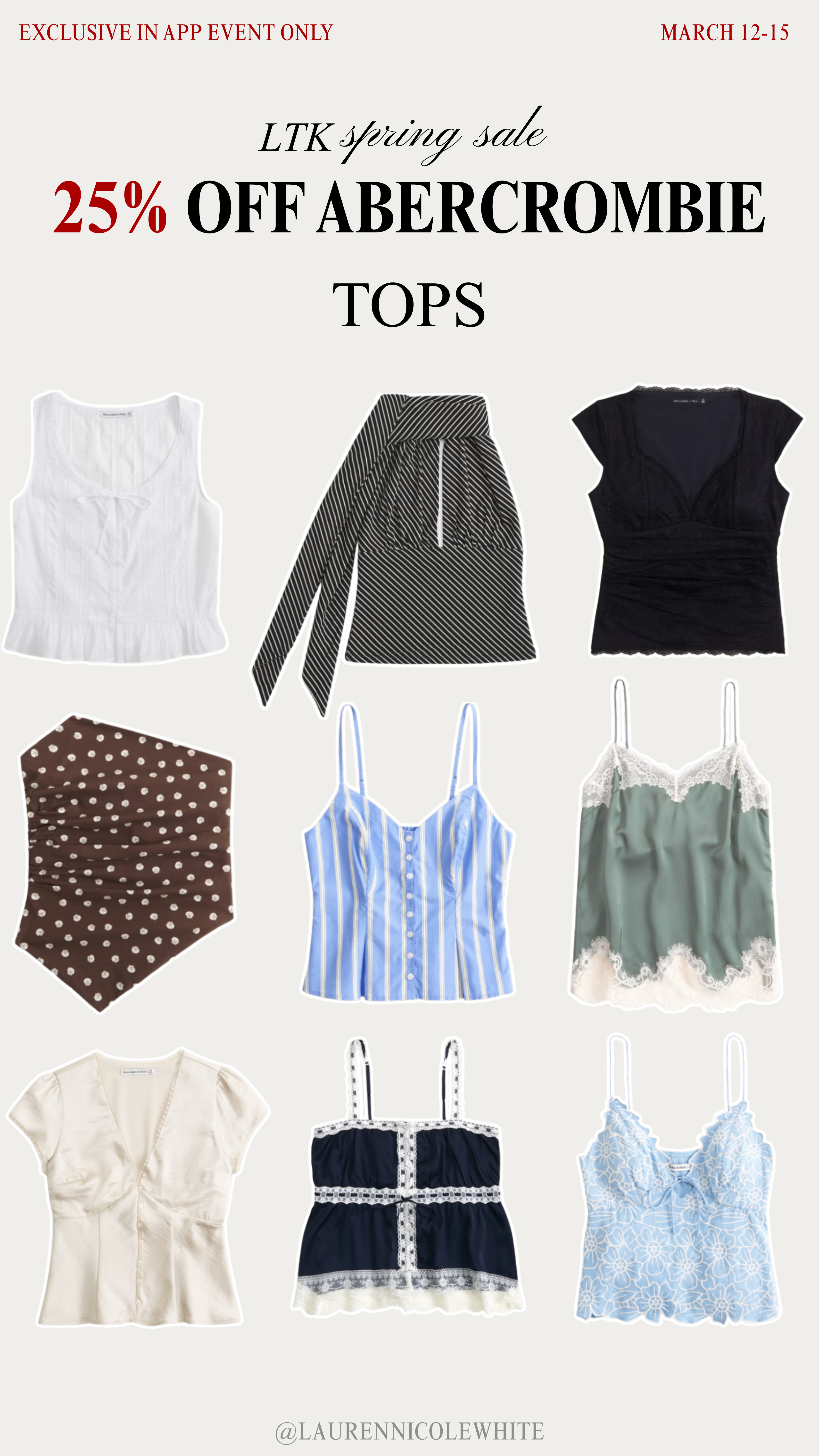 The LTK spring sale is here which means Abercrombie is 25% off sitewide through the LTK app ONLY!!

These are the tops im eyeing! 

 #LTKSpringSale #LTKU #LTKSaleAlert