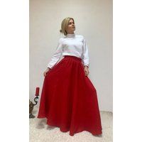 Christmas Linen Maxi Skirt With Obi Belt & Pockets, Long Flowy Skirt, Elastic Waistband Full Flared  | Etsy (US)