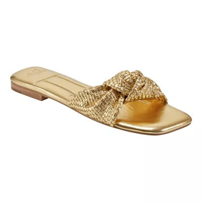 Marc Fisher LTD Women's Marlon Square Toe Casual Flat Sandals, Gold, 6.5M | Belk