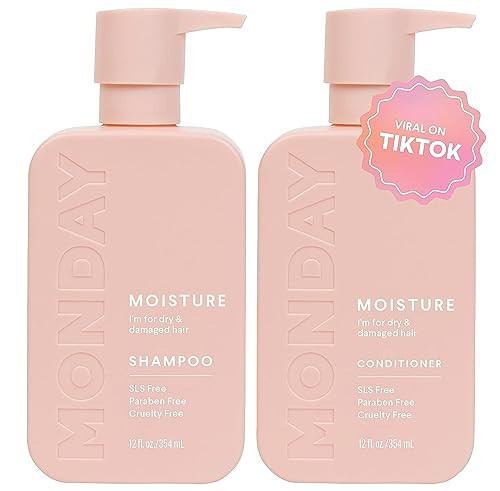 MONDAY HAIRCARE Moisture Shampoo + Conditioner Set for Dry, Coarse, Stressed, Frizzy Hair, Made with Coconut Oil, Rice Protein, Shea Butter and Vitamin E, All Natural, 12 fl oz (Pack of 2) | Amazon (US)