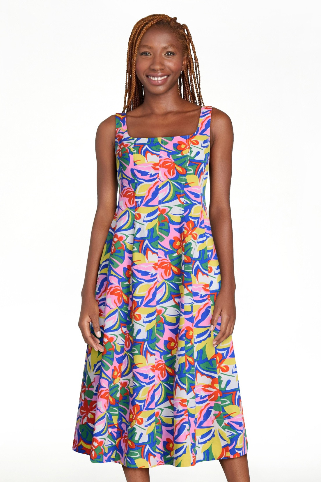 Free Assembly Women's and Women's Plus Square Neck Cotton Midi Panel Dress, Sizes XS-4X | Walmart (US)