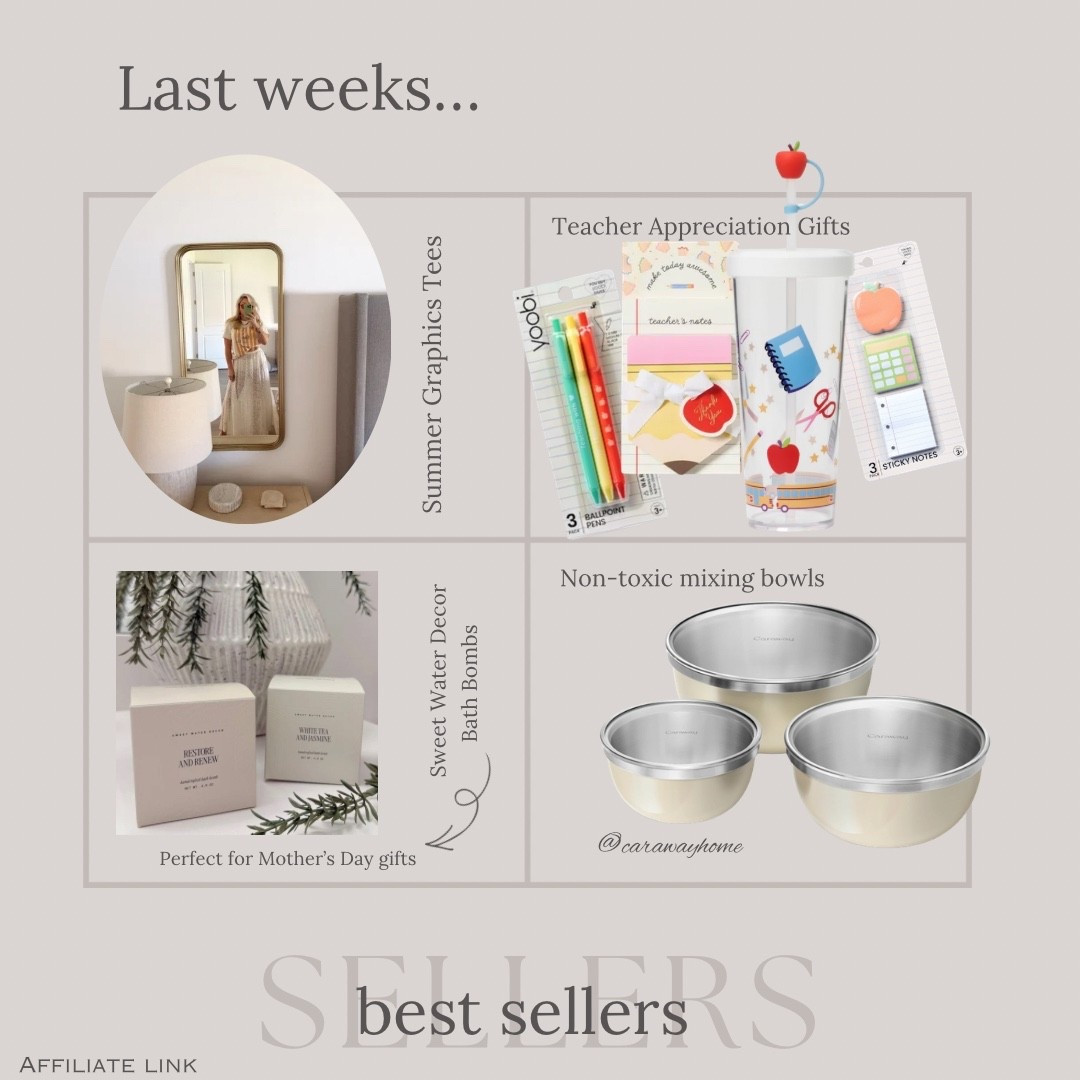 Last Weeks BEST sellers ✨



#teacherappreciationweek #teachergifts #bathbombs #momsdaygifts #mothersday #giftsforher #selfcare #mixingbowls #nontoxicbakeware #target #carawayhome #sweetwaterdecor #summerstyle #graphictee #moutainmoverz 

#LTKmomlife #LTKMothersDay #LTKselfcare
