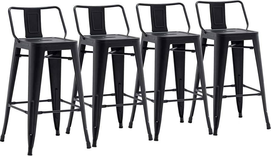Yongchuang Metal Counter Height Bar Stools for Indoor Outdoor Set of 4 Barstools Low Back 26" Mat... | Amazon (US)