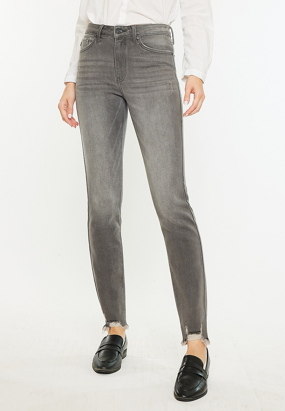 KanCan™ Gray High Rise Ripped Hem Skinny Jean | Maurices